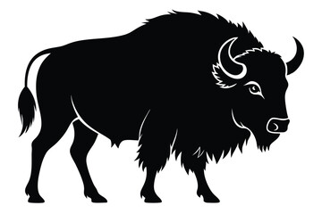 Powerful bison silhouette showcases its iconic hump and horns against a white background