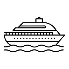 Minimalist Cruise Ship Icon &ndash; Line Art Vector Illustration