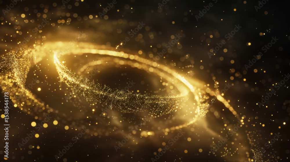 Poster radiating golden light forms abstract spiral, creating mesmerizing visual effect that captivates vie