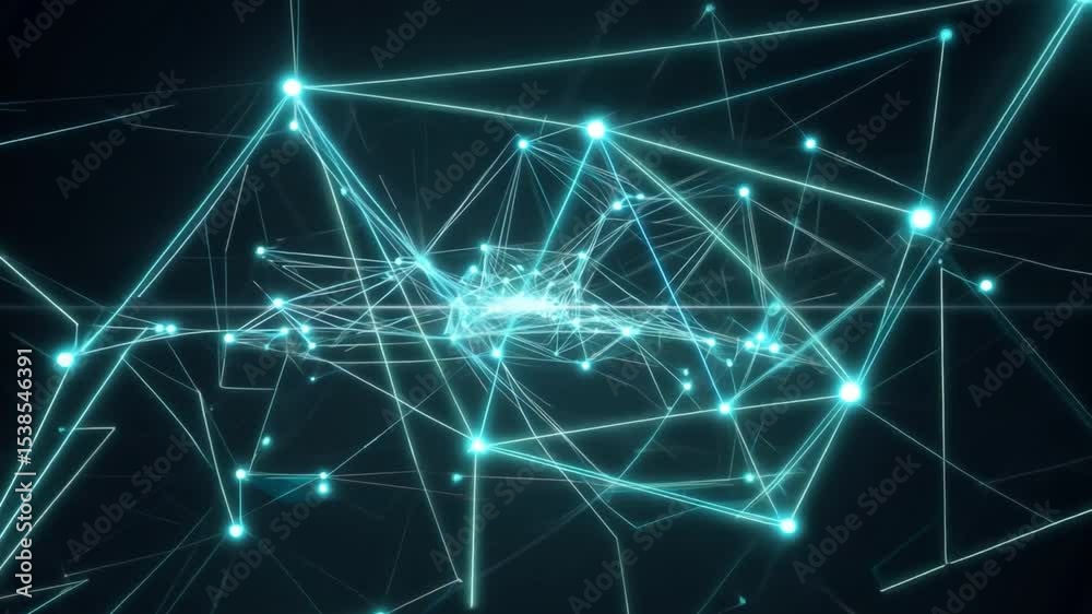 Poster abstract digital network with glowing points and connecting lines on dark background representing te