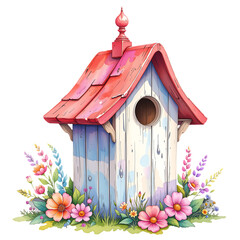 Charming birdhouse design outdoor garden illustration floral environment colorful viewpoint nature concept