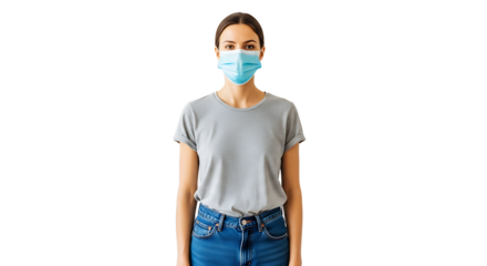 Woman Wearing Face Mask Standing Against White Background