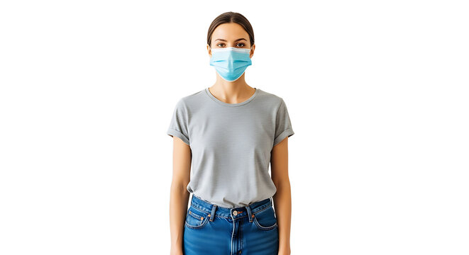 Woman Wearing Face Mask Standing Against White Background