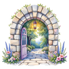 Serene garden pathway with lantern nature scene illustration tranquil setting wide angle escape to beauty