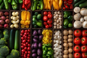 Mixed Vegetables in a Market with Diverse Textures Isolated on White Background, Depth of Field