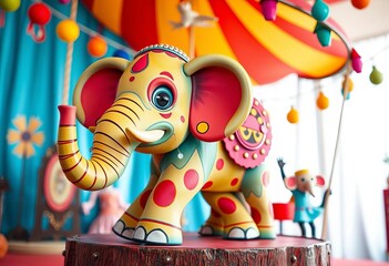 Retro circus elephant, vibrant colors, whimsical design, colorful atmosphere, artistic style,  royalty free,  retro design