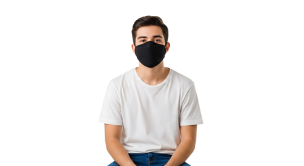 Person Wearing Protective Face Covering in Studio