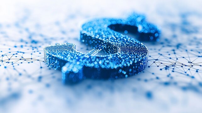 Digital dollar symbol on a network, representing finance and technology