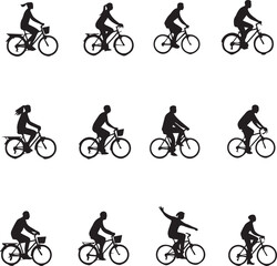 Obraz premium Silhouette images depicting individuals riding bicycles against a crisp, pristine