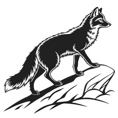 Majestic fox stands atop the rock, surveying the wild landscape with sleek silhouette