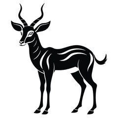 A bold isolated black and white sable antelope stands gracefully in an elegant vector