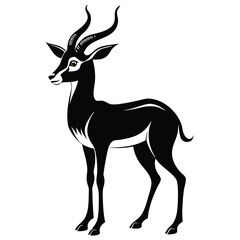 Impala gazelle with long horns stands gracefully in silhouette, presenting a striking image