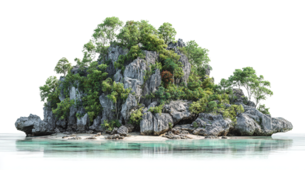 Tropical Island Paradise: A Lush Oasis Amidst Clear Waters and Dramatic Rock Formations