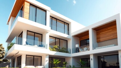 Modern Architectural Design Stunning Home Exterior with Clean Lines and Wooden Accents