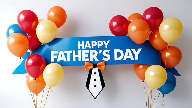 Festive blue Happy Father’s Day card featuring balloons and bow tie elements - Powered by Adobe