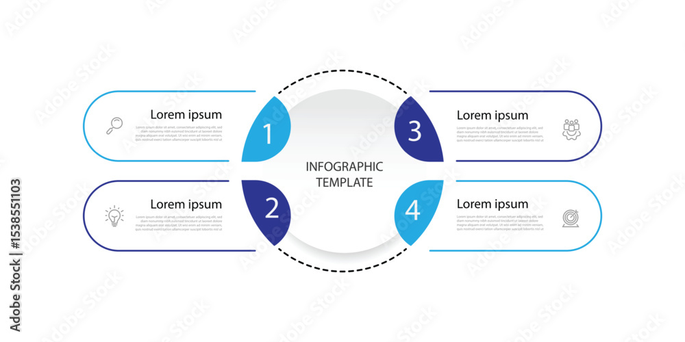 Poster Business infographic template. 4 step concept infographic diagram with circle shape and icons can be used for workflow, business presentation and web graphic design 