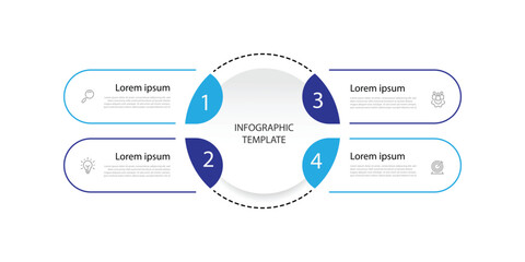Business infographic template. 4 step concept infographic diagram with circle shape and icons can be used for workflow, business presentation and web graphic design 