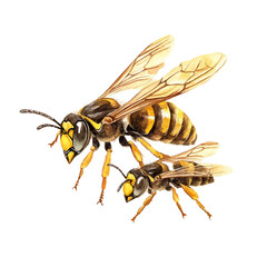 watercolor vector of A Mother Hornet With Her Kid, isolated on a white background.
