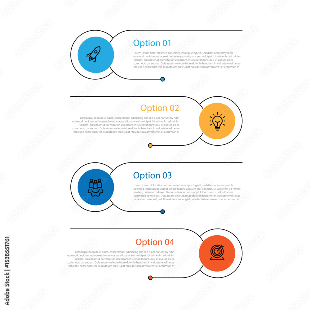 Poster business infographic template vector element. 4 step information graphic with line circle concept an