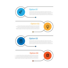 Business infographic template vector element. 4 step information graphic with line circle concept and icons.