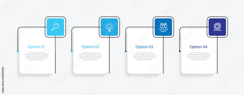 Aufkleber business template presentation. management planning concept. 4 step process infographic vector eleme