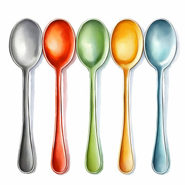 Colorful collection of vibrant teaspoons lined up, ideal for showcasing kitchenware, design, and culinary arts.