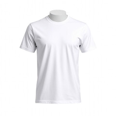 A plain white t-shirt displayed on a mannequin. cut out. transparent background