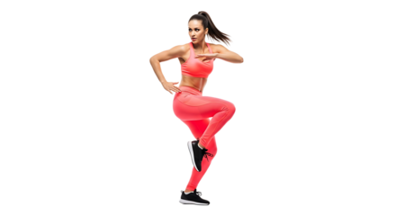 Woman Exercising in Athletic Wear Mid-Motion on White Background