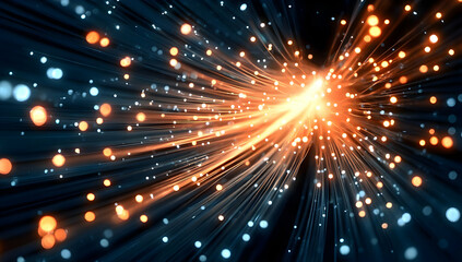 Fototapeta premium Vibrant light particles radiating outward, creating a dynamic visual effect that conveys energy and motion.