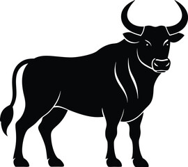 Bold black silhouette of strong bull in side profile
