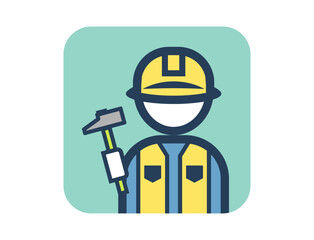 ハンマーを持った職人のシンプルな四角いカラフルカラーイラストアイコン