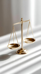 A polished gold scale symbolizing justice, balance, and fairness, set against soft, natural light.