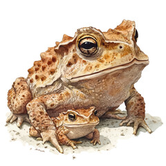 A Mother Horned Toad With Her Kid, watercolor drawing vector, isolated on a white background.