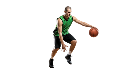 Man Dribbling Basketball in Green Tank Top, Athletic Training