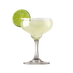 Refreshing margarita cocktail isolated on black background with lime garnish