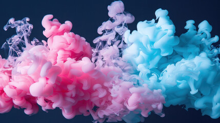 Obraz premium Ethereal cloud of smoke in soft pastel tones of pink and blue, creating dreamy and whimsical atmosphere