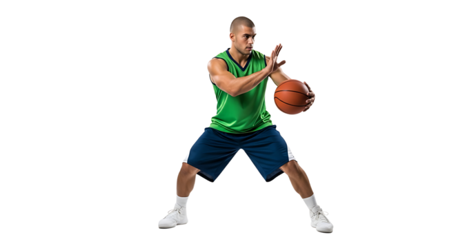 Man Dribbling Basketball on Isolated White Background - Powered by Adobe