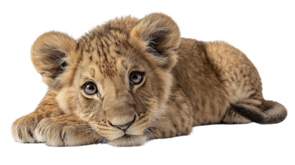 Adorable lion cub resting peacefully on a black background capturing innocence