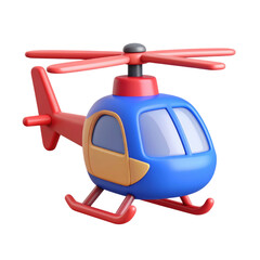 Colorful toy helicopter with a streamlined design and distinctive rotor blades. cut out. transparent background