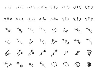 手書きの飾りイラストのベクターイラストセット。手描き、集中線、注目、矢印
