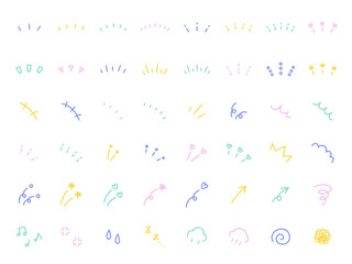 手書きの飾りイラストのベクターイラストセット。手描き、集中線、注目、矢印