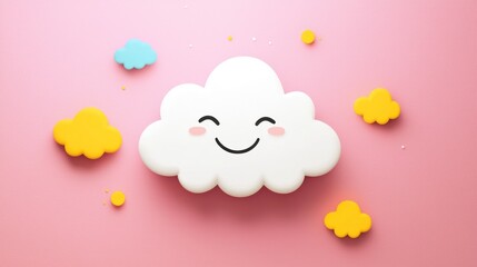 Cute cloud, whimsical, 3D render, pink background, children's illustration, perfect for kids, greeting cards, posters