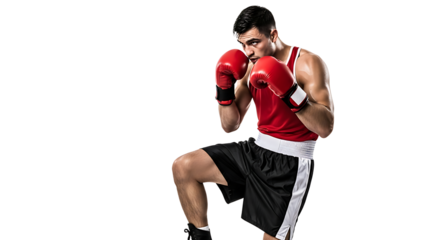 Boxer in Action Striking a Pose with Gloves
