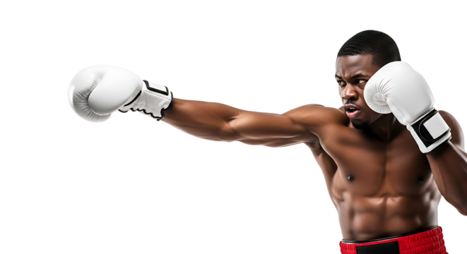 Boxer Punching with Boxing Gloves on White Background