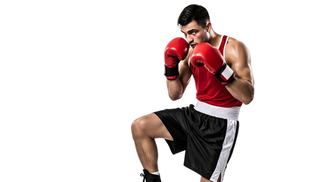 Boxer in Action Striking a Pose with Gloves