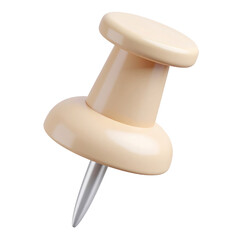 A beige pushpin with a rounded top and a sharp point for attaching items to surfaces. cut out. transparent background