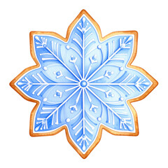 A decorative blue snowflake design with intricate patterns and a golden edge. cut out. transparent background