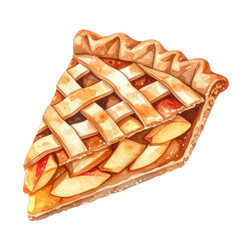 Slice of apple pie with a lattice crust, showcasing layers of apples and a golden-brown filling. cut out. transparent background