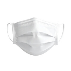 Surgical face mask with pleated design and ear loops, commonly used for health and safety. cut out. transparent background