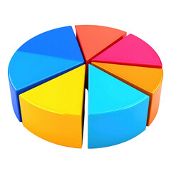 Colorful pie chart representation with segments in various vibrant colors. cut out. transparent background